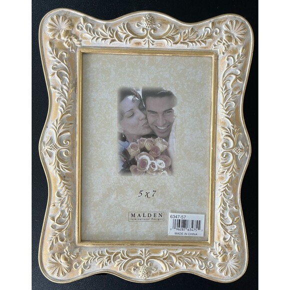 Gold Embossed Fits 5" x  7" Metal Picture Frame By Malden New Wedding Family - Picture 3 of 5